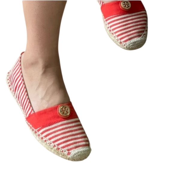 Tory Burch Red and White Striped Espadrilles